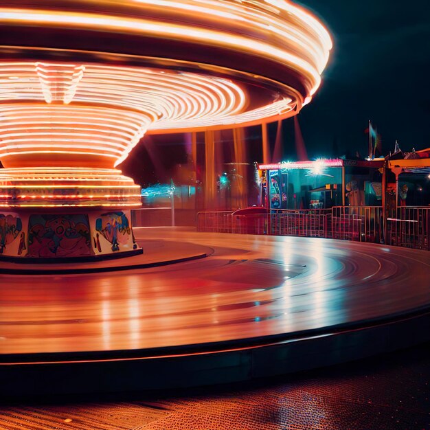 Leeg bewegende rotonde in een nachtelijk pretpark