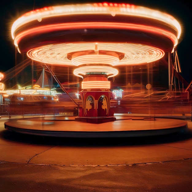 Leeg bewegende rotonde in een nachtelijk pretpark