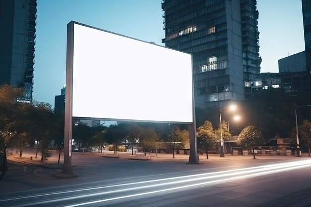 Leeg billboard op het gebouw leeg van buiten informatie tekens mensen die voorbijgaan op de wazige weg