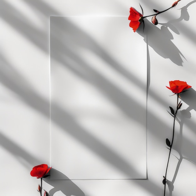 Leeg blad wit papier en bloemen op de tafel Liefde achtergrond