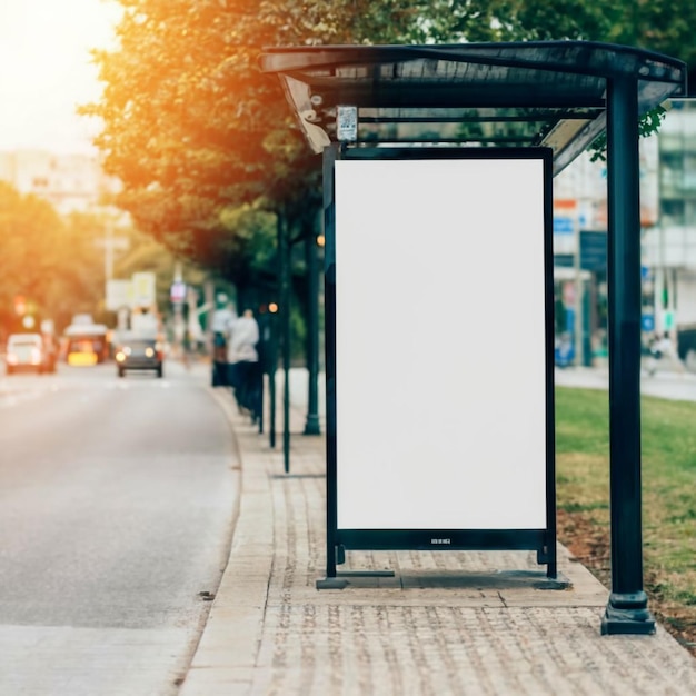 Foto leeg buitenreclame billboard mockup bij bushalte leeg reclame plaats voor marketing