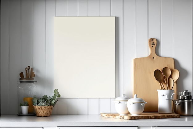 Foto leeg canvas dat aan de muur hangt en wordt gebruikt voor mockups generatieve ai