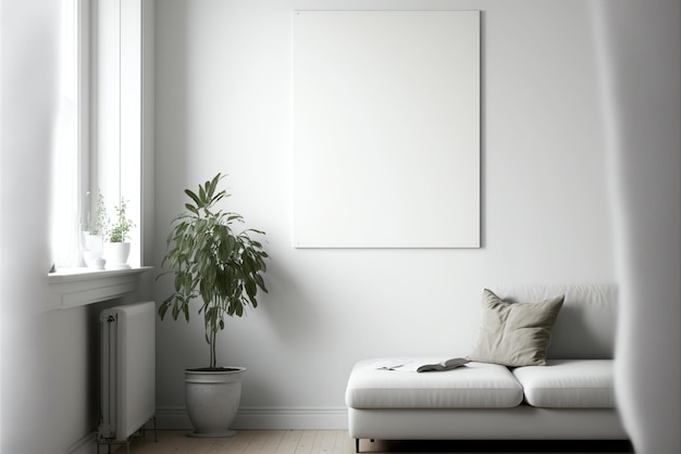 Leeg canvas dat aan de muur hangt en wordt gebruikt voor mockups Generatieve AI