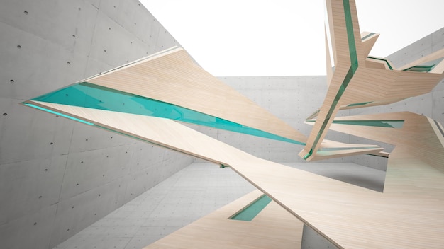 Leeg donker abstract beton en hout glad interieur Architecturale achtergrond 3D illustratie
