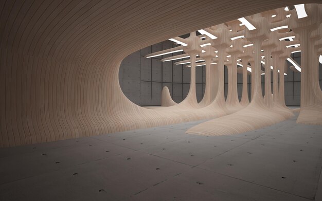 Leeg donker abstract beton en hout glad interieur Architecturale achtergrond 3D