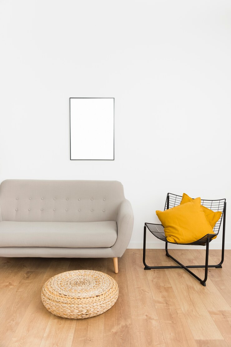 Foto leeg frame met bank en stoel