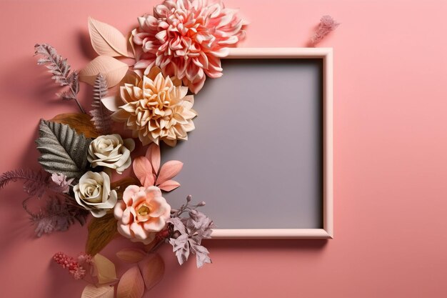 Leeg frame met bloemen eromheen en kopieer ruimte