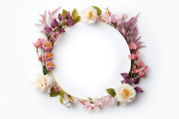 Leeg frame met bloemen op witte achtergrond