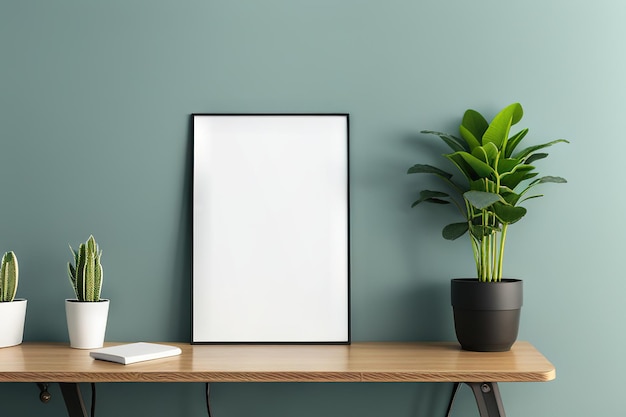 Leeg frame mockup in modern minimalistisch interieur met trendy potplant