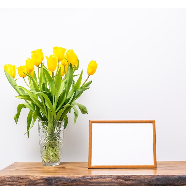 Leeg framemodel met tulpenbloemen