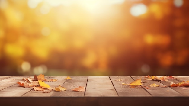 Leeg houten achtergrond met een vervaagde herfst achtergrond