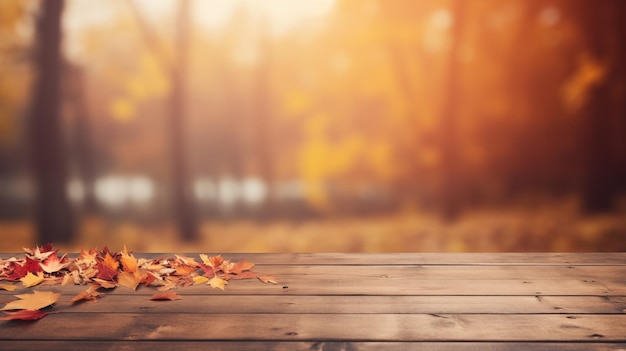 Foto leeg houten achtergrond met een vervaagde herfst achtergrond