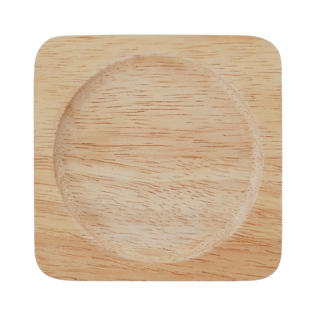 Foto leeg houten coaster geïsoleerd op witte achtergrond wit clipping pad