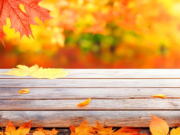 Leeg houten tafel met herfstachtergrond