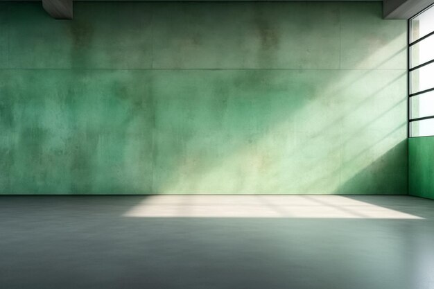 Foto leeg interieur met groene betonnen muur en vensterlicht