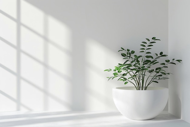 Leeg interieur van de kamer met potplanten daglicht en kopieer ruimte op witte muur mock up 3D-rendering