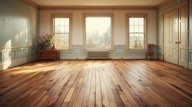 Leeg kamer met een houten plankvloer