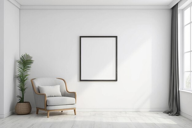 Leeg kamer met een lege frame mockup op een witte muur