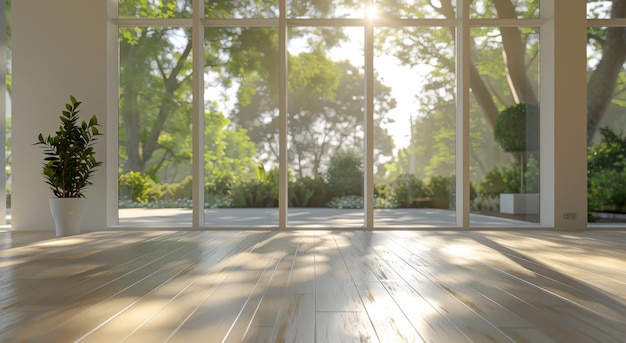 Leeg kamer met zonnestralen door bomen