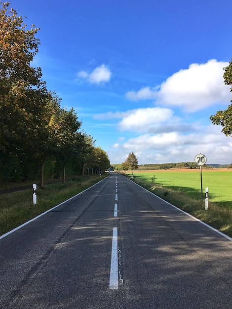 Leeg landweg langs bomen