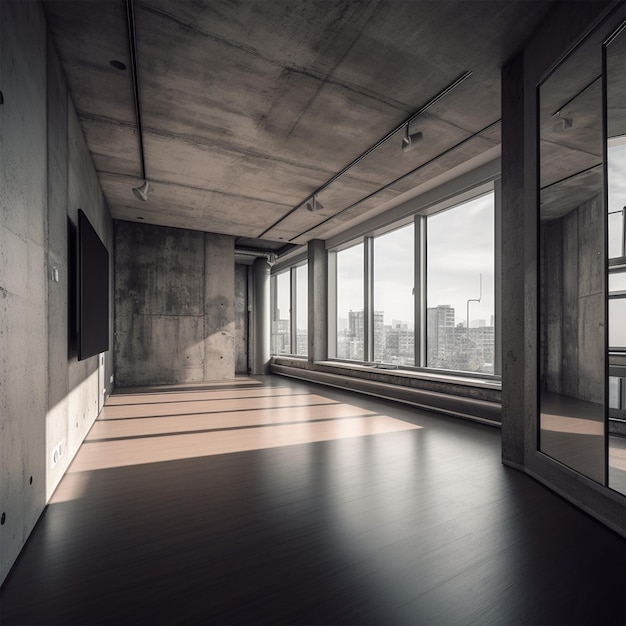 Leeg moderne kamer met schuine muuropening beton