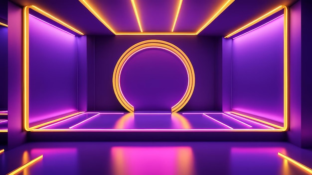 Leeg nachtclub interieur met gloeiende neon panelen citroen abstracte futuristische achtergrond