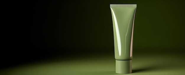 Leeg olijven plastic buis op groene achtergrond mockup cosmetische product branding kopie ruimte Generatieve AI