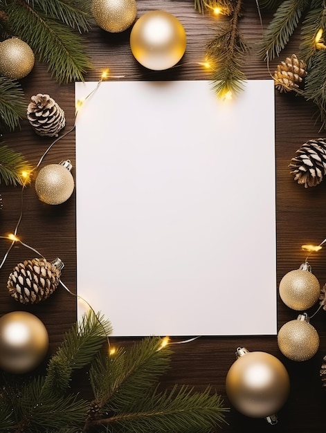 Foto leeg papier leeg voor kerstmis of nieuwjaar wenskaart geschenkdozen vakantieversieringen op goud