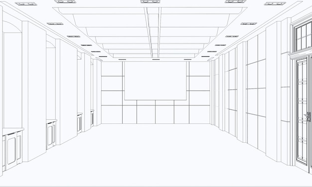 leeg paviljoen contour visualisatie 3D illustratie schets schets