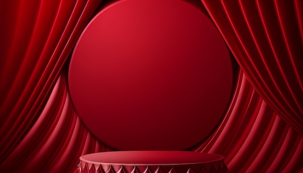 Leeg podium met koninklijk zijden rood podiumgordijn voor theater-opera-scènegordijn Generatieve AI
