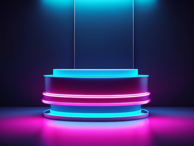 Foto leeg podium met neonverlichting voor productplacementreclame