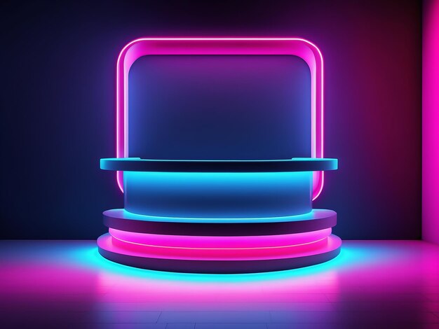 Foto leeg podium met neonverlichting voor productplacementreclame