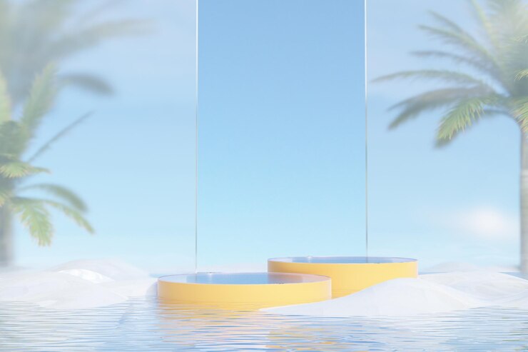 Leeg podium. Moderne minimale showcasescène voor productpresentatie blad tropisch natuurlijk concept