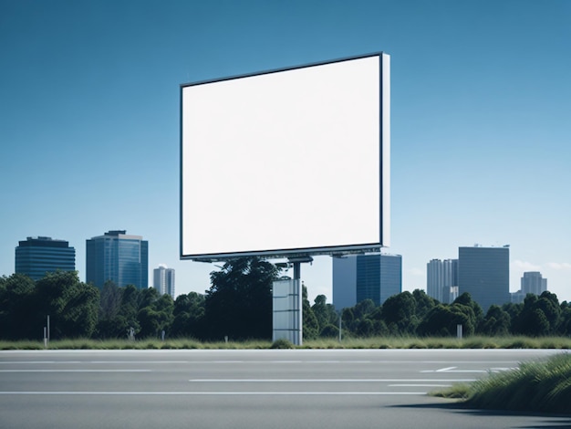 Leeg reclamebord bij blauwe hemelachtergrond