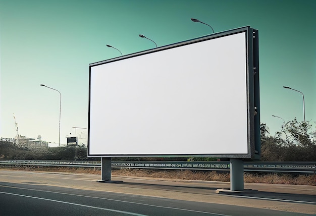 Leeg reclamebord op de weg rond met een stad