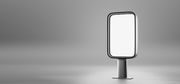 Leeg reclamebord weergeven witte LCD-scherm digitale monitor of staan voor reclame Verticale rechthoekige lichtbak met zwart frame geïsoleerd op grijze achtergrond hoekmening Realistische 3d illustratie