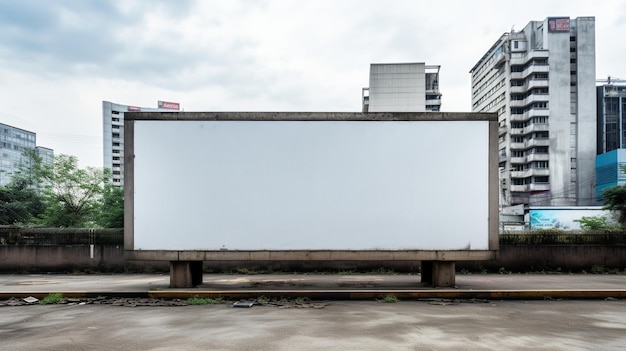 Leeg reclamebordframe genesteld te midden van een bruisend stedelijk landschap open canvas voor creativiteit