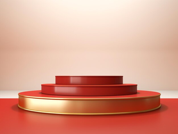 Leeg rood en goud podium op bruine achtergrond 3D realistisch