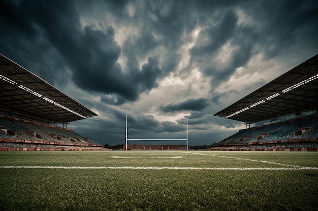 Leeg rugbyveld op een bewolkte dag