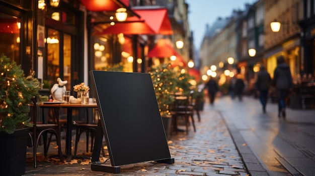 Leeg schoolbordbordmodel voor een restaurant Menubord met een straatcafé of restaurant Generatieve Ai-technologie