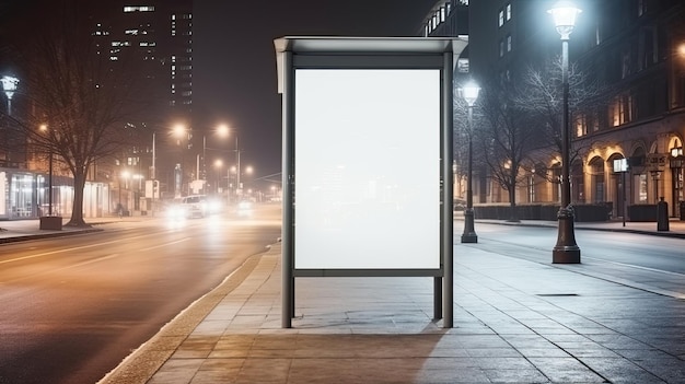 Leeg straat achtergrond met een witte mockup van een bushalte verticale billboard