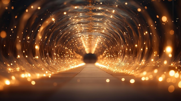 Leeg straat met een tunnel van string lichten Generatieve AI