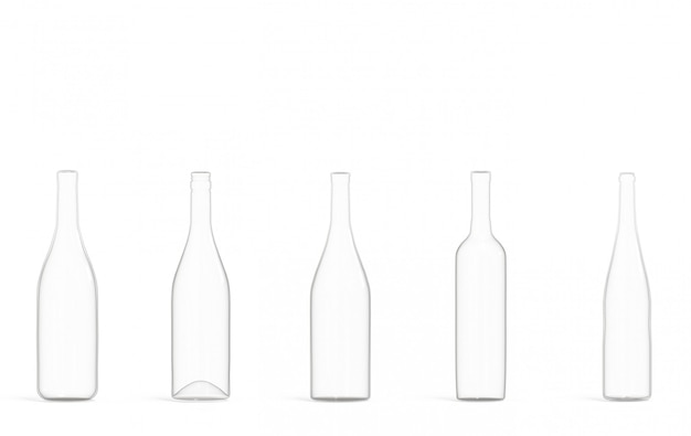 Foto leeg transparant wijnflesglas op witte achtergrond.
