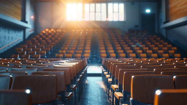 Leeg universitaire collegezaal tijdens een academisch evenement