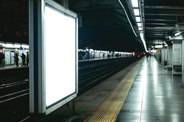 Leeg verticaal billboard op het platform van het station