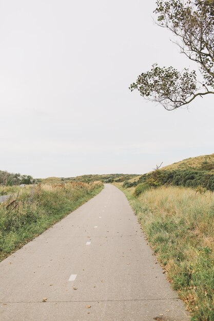 Foto leeg weg midden in het gras tegen de lucht