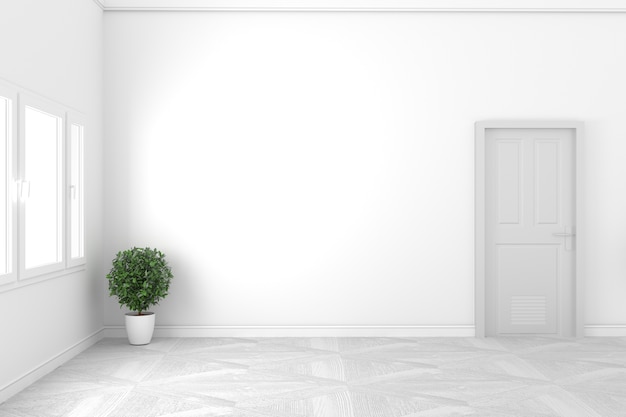 Leeg wit concept - Mooie ruimte - Wit deur en vensterontwerp, witte stijl. 3D render