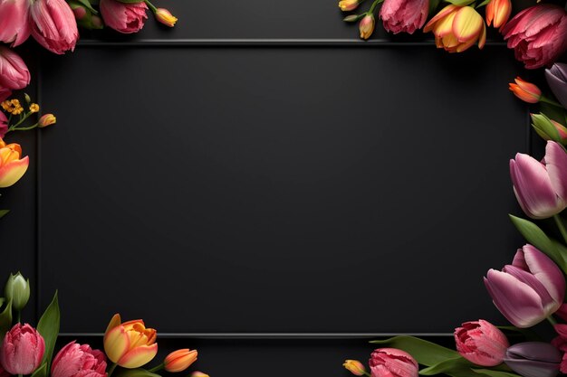 Foto leeg zwart fotoram met mooie bloemen