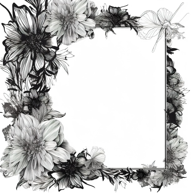 Leeg zwart-wit bloemen frame achtergrond