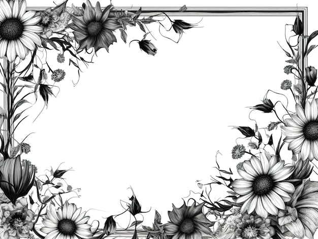 Leeg zwart-wit bloemen frame achtergrond